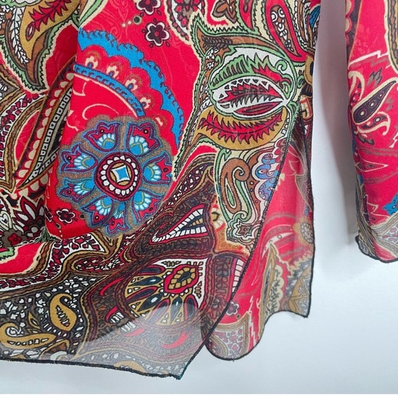 CHICO'S Silk Red Brown Paisley Print Beaded Embellished V-Neck Tunic Blouse Sz S - Picture 4 of 5